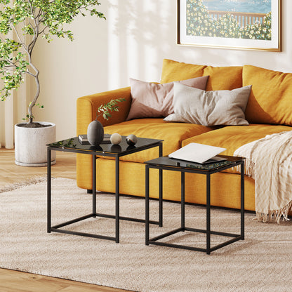 HOMCOM 2er-Set Beistelltische, modernes Design, stapelbar, Glastisch, Schwarz