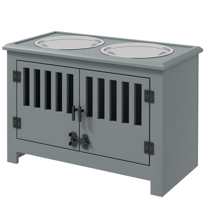 PawHut Erhöhte Futterstation für große Hunde, 2 Edelstahlnäpfe, Stauraum, 35,5x60x30 cm, Grau