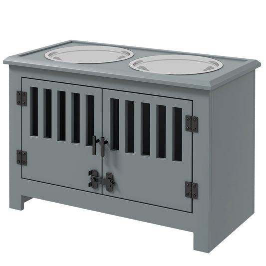 PawHut Erhöhte Futterstation für große Hunde, 2 Edelstahlnäpfe, Staurum, 35,5x60x30 cm, Grau