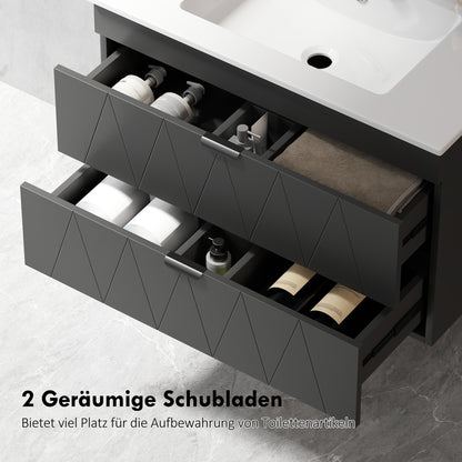 HOMCOM Waschbeckenunterschrank Hängender Unterschrank mit Keramikwaschbecken Soft-Close-Schubladen Schwarz