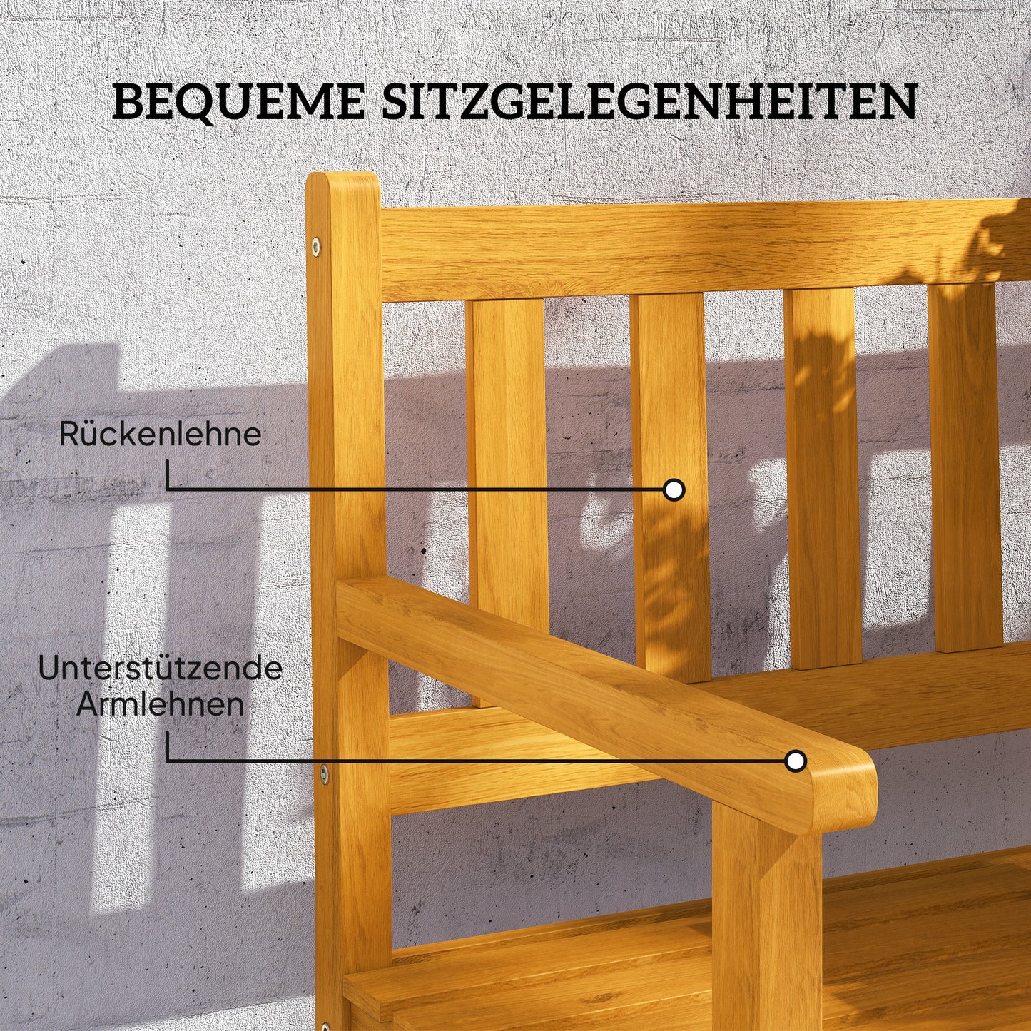 Outsunny 2-Sitzer Gartenbank Holz, wetterfest Sitzbank mit Rücken- & Armlehnen 320kg belast 149x56,5x89cm, Teak