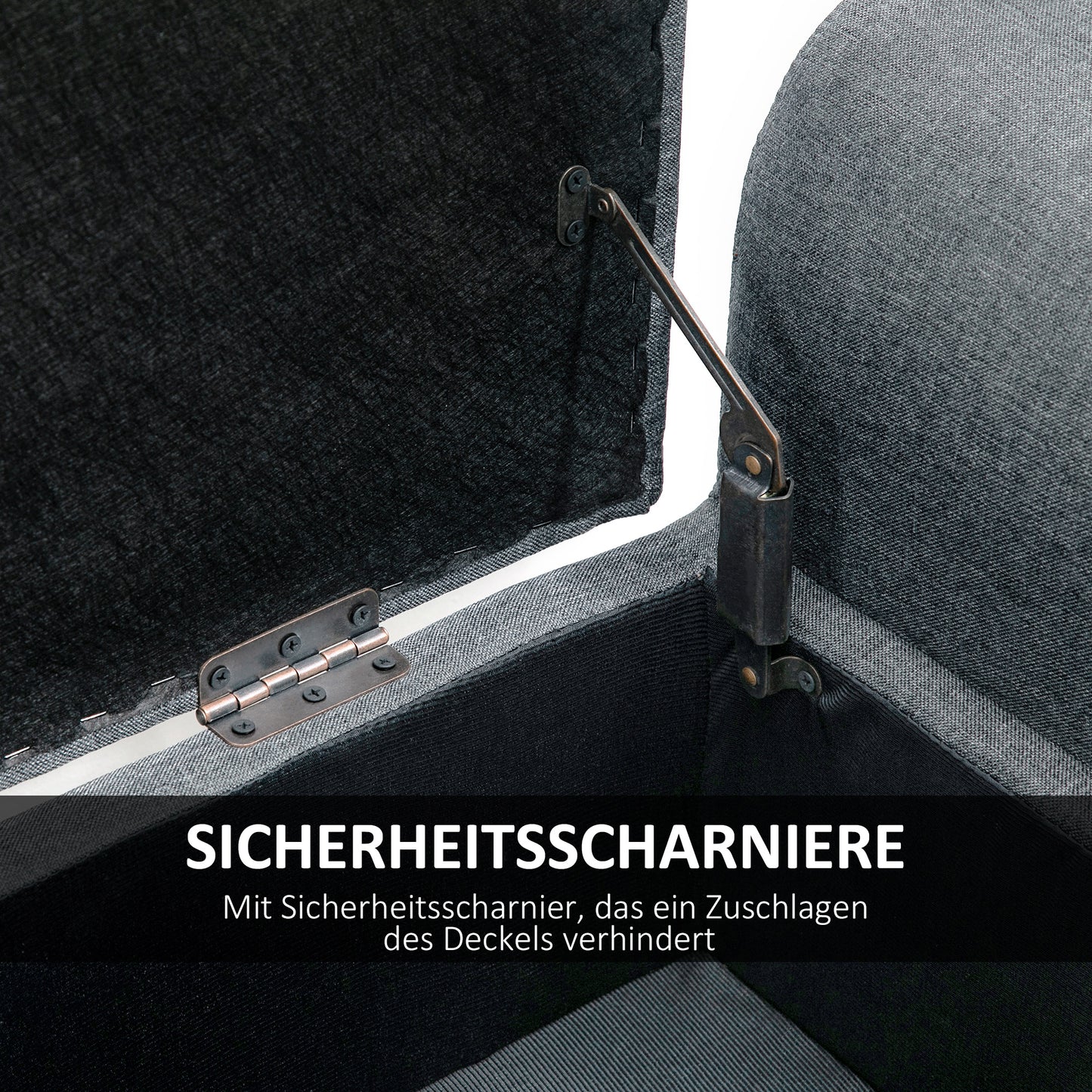 HOMCOM Sitzbank mit Stauraum, Polsterbank, belastbar bis 130 kg, Leinenoptik, Kautschukholz, 116 x 44 x 58 cm, Hellgrau