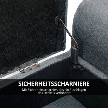HOMCOM Sitzbank mit Stauraum, Polsterbank, belastbar bis 130 kg, Leinenoptik, Kautschukholz, 116 x 44 x 58 cm, Hellgrau