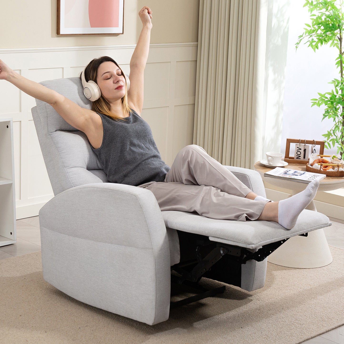 HOMCOM Verstellbarer Relaxsessel mit Fußstütze, Moderner Polstersessel, Hellgrau
