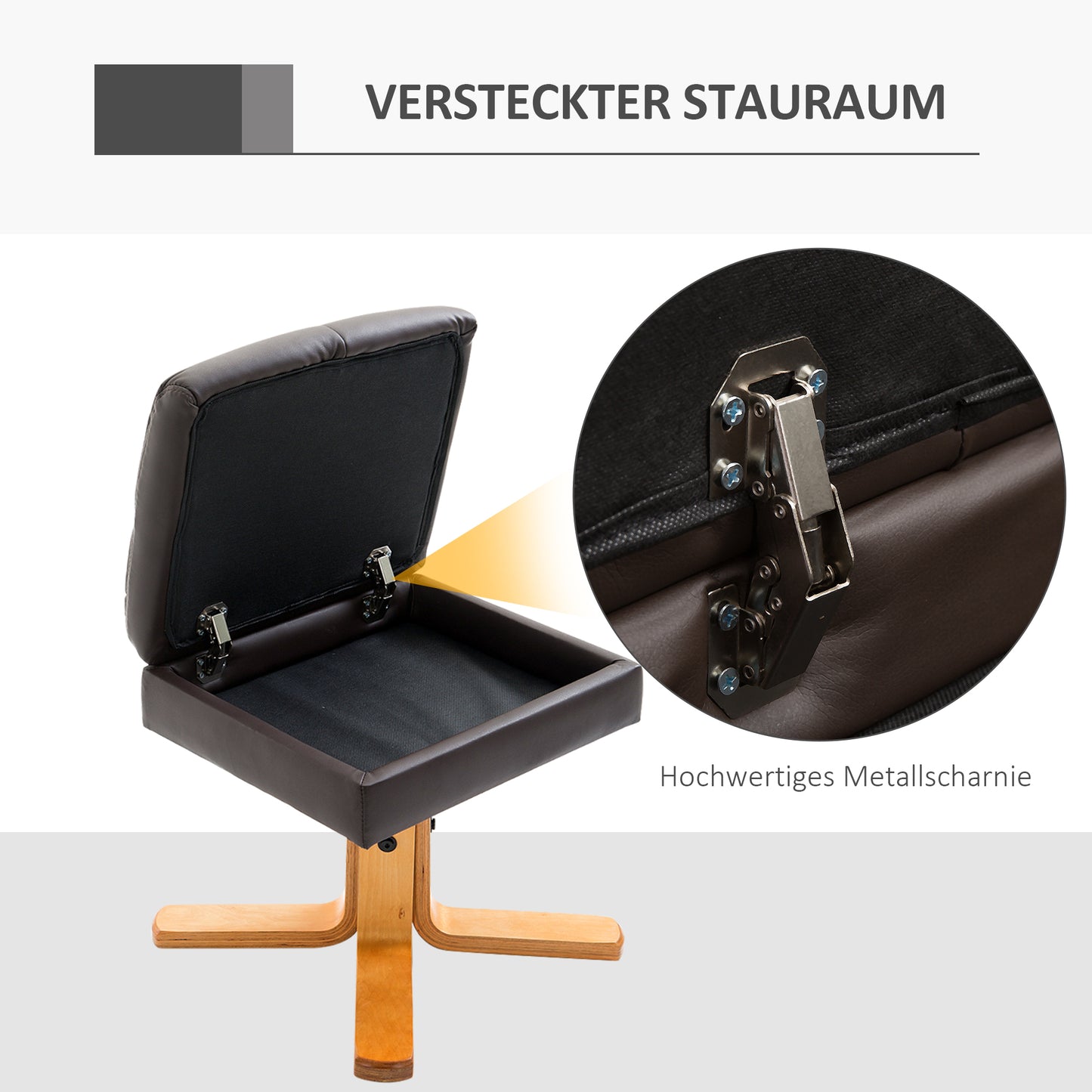 HOMCOM Relaxsessel mit Hocker, 360°drehbarer Fernsehsessel mit Liegefunktion Lesesessel für Schlafzimmer, Wohnzimmer, Kunstleder, Braun