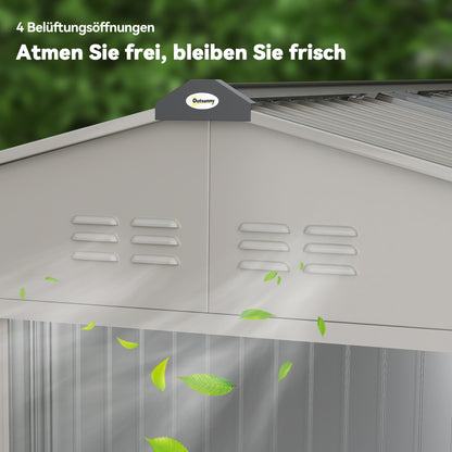 Outsunny Geräteschuppen aus Metall mit Schiebetüren und Belüftungsfenstern, 277 x 195 x 192 cm, Grau