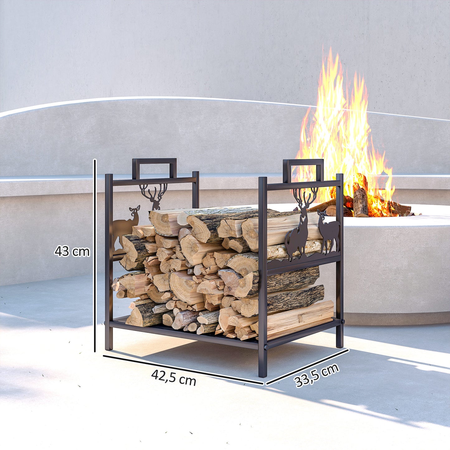 Outsunny Kaminholzregal för inomhus 42,5 x 33,5 x 43 cm Brennholzregal för Kamin Ofen från Metall Schwarz