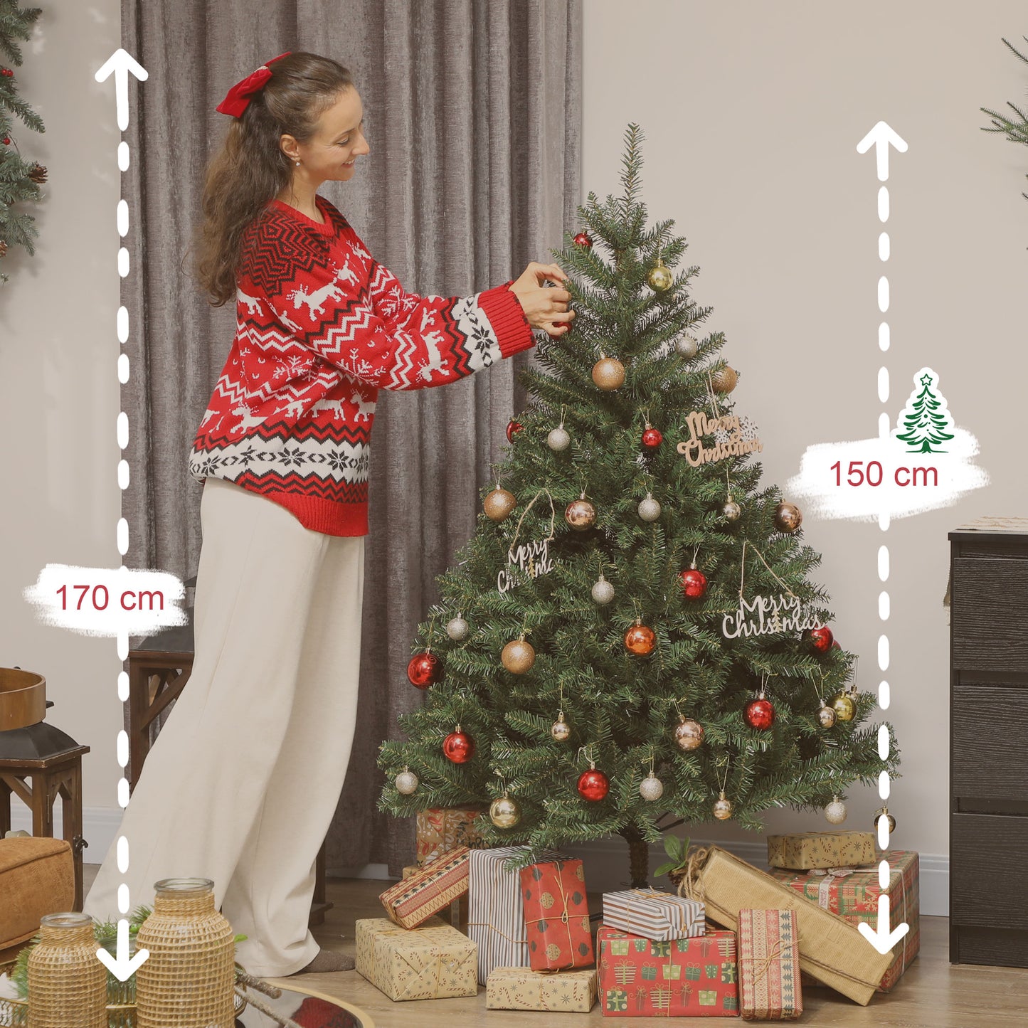 HOMCOM Künstlicher Weihnachtsbaum, 150 cm, klappbare Äste, Metallständer, vielseitig, Grün