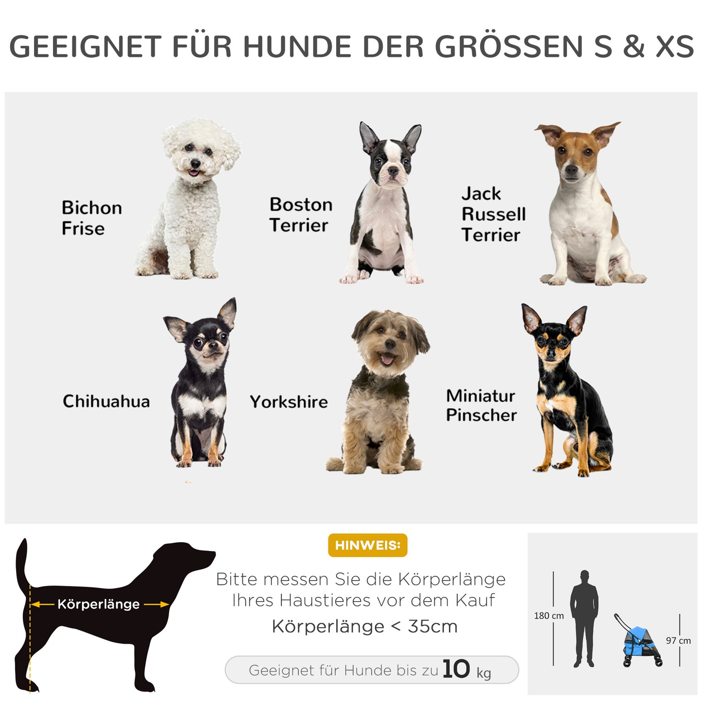 PawHut Hundebuggy, verstellbares Dach, Netzfenster, Reißverschluss, Stahl, 82x47x97 cm, Blau/Schwarz