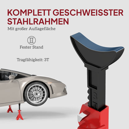 HOMCOM Unterstellbock 3 Tonnen Traglast 2 Stück Stützbock inkl Sicherungssplint 10 stufig Höhenverstellbar Rot
