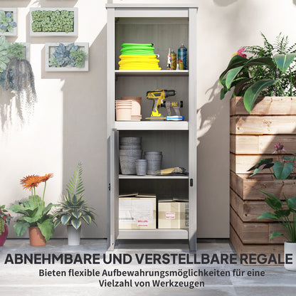 Outsunny Gartenschuppen mit Scheunentür, verstellbare Regale, schlankes Design, Tannenholz, Hellgrau