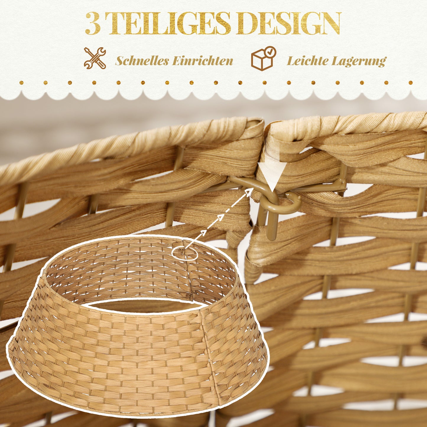 HOMCOM Weihnachtsbaumrock, Ø 68cm Weihnachtsbaum Kragen aus Kunststoff, für den Christbaum Ständer, Weihnachtsbaumständer Abdeckung für Zuhause, Party, Dekoration, Naturholz