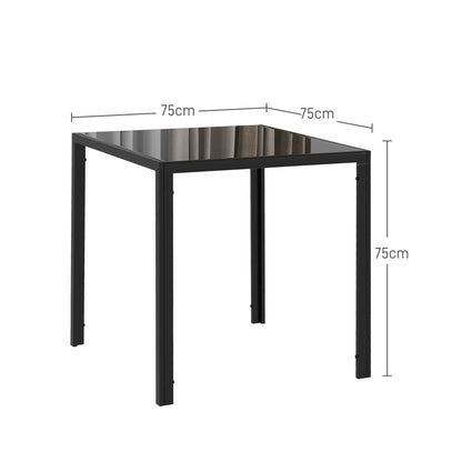 HOMCOM Quadratischer Esstisch für 4 Personen, Tischplatte aus Hartglas, für Küche und Esszimmer, 75 x 75 x 75 cm, Schwarz