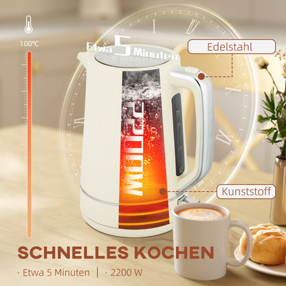 HOMCOM Set aus 1,7 L Wasserkocher und Toaster mit 6 Bräunungsstufen, Beige
