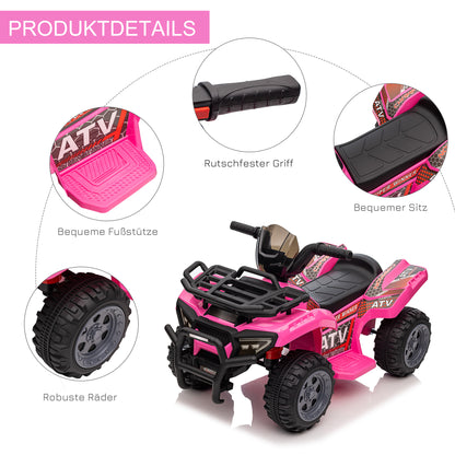 HOMCOM Kinder Quad Elektro 6V Kinderquad mit Vorwärtsfunktion, Musik, Elektro-Quad für Kinder 1,5-3 Jahre Rosa