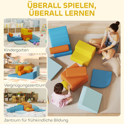 AIYAPLAY 9-teiliges Soft-Baustein-Set, weiche Blöcke zum Bauen und Spielen, Indoor-Spielset für Kleinkinder, Schaumstoff, Bunt