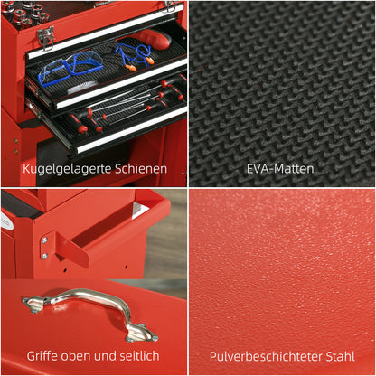 DURHAND 2-in-1 Werkzeugwagen, mobil, 3 Schubladen, Werkzeugtafel, Stahlgehäuse, 46L x 28B x 94H cm, Rot
