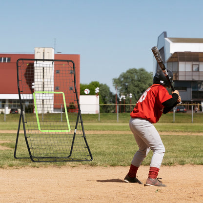 HOMCOM Baseball Rebounder, Tragebar Softball Pitchback-Netz, Rückprallnetz mit Ziel Zone, verstellbarem Winkel Pitching Netz für Basebälle Softbälle, Metall, Schwarz