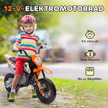AIYAPLAY Elektro-Motorrad für Kinder, 12V Kindermotorrad mit Musik, Kinderfahrzeug mit Trainingsrädern, 3-6 Jahre, Orange