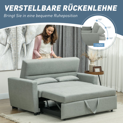 HOMCOM 2-Sitzer Sofa mit Bettfunktion, Verstellbarer Rückenlehne, Polstersofa, Samtoptik, für Wohnzimmer, Schlafzimmer, Hellgrau