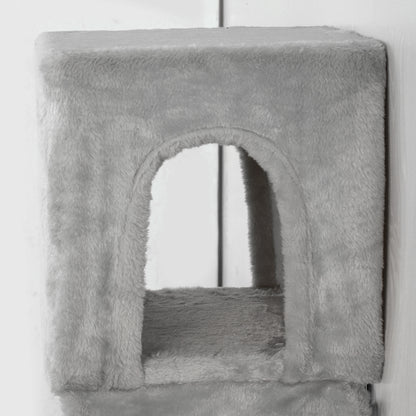 PawHut Kletterwand Katzen 6-teilig Katzen Kletterwand Set mit Katzenhaus, Hängematte, Plattform Kratzbrett Grau