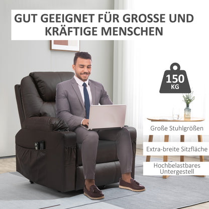 HOMCOM Massagesessel mit Aufstehhilfe, Liegefunktion, Kunstleder, bis 150 kg, 88 x 99 x 106 cm, Braun