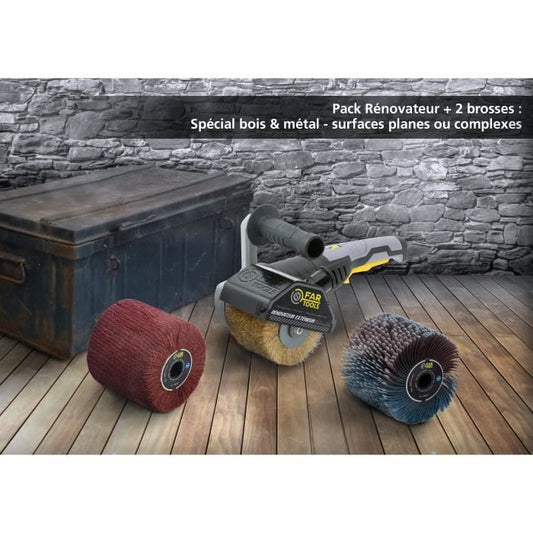 Fartools - Rex120c renovator + Abrasive Lanieres brush and synthetic fiber - for wood and metal - flat or complex surfaces