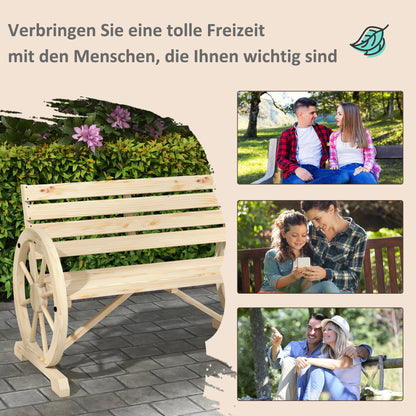 Outsunny Gartenbank, Wagenrad-Design, für 2 Personen, Naturholz, dunkelbraun, 105,5 x 56 x 79 cm, Natur