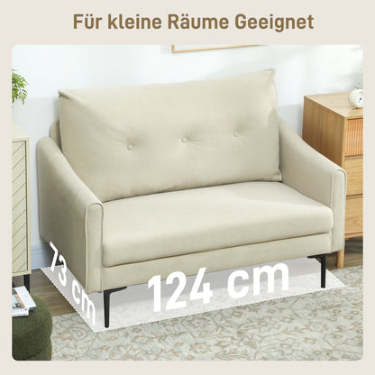 HOMCOM 2-Sitzer-Sofa mit Schaumstoff-Polsterung und Stoffbezug, für Wohnzimmer, Schlafzimmer, Metallrahmen, Cremeweiß