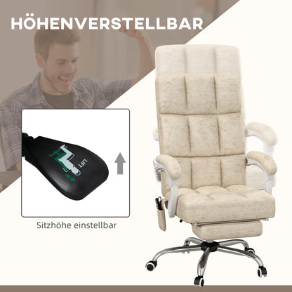 Vinsetto Bürostuhl mit Massage- & Wärmefunktion, Fußstütze, verstellbar, bis 120kg, Beige