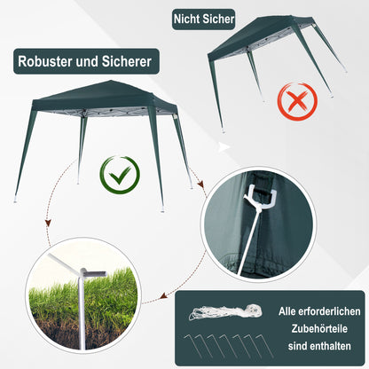 Outsunny Faltpavillon 2,4x2,4m Pavillon Faltzelt mit UV-Schutz, Partyzelt inkl. Tragetasche für Garten, Balkon, Stahl Grün