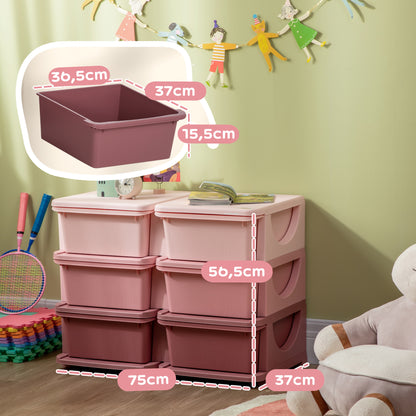 HOMCOM Aufbewahrungsbox für Kinder, Kinder-Aufbewahrungsbox, 3 Schubladen, Rosa