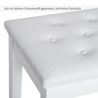 HOMCOM Klavierhocker, Klavierbank mit Verstecktem Stauraum, Klavierstuhl mit Kunstleder Kissen, Pianobank, Massivholz Keyboardbank für Piano, Keyboard, 76 x 36 x 50 cm, Weiß