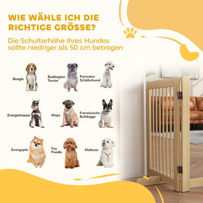 PawHut Freistehendes Hundegitter, 4 Paneele, flexibel, Kiefernholz, 204L x 36B x 75H cm, Naturholz
