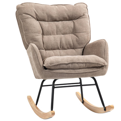 HOMCOM Schaukelstuhl, breiter Sitz, hohe Rückenlehne, Buchenholzrahmen, bis 120 kg, Braun