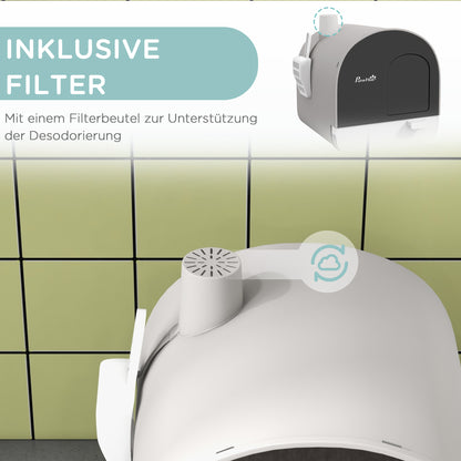 PawHut Katzentoilette mit Deckel, Streuschaufel, Schmutzfangmatte, Kunststoff, Grau/Schwarz