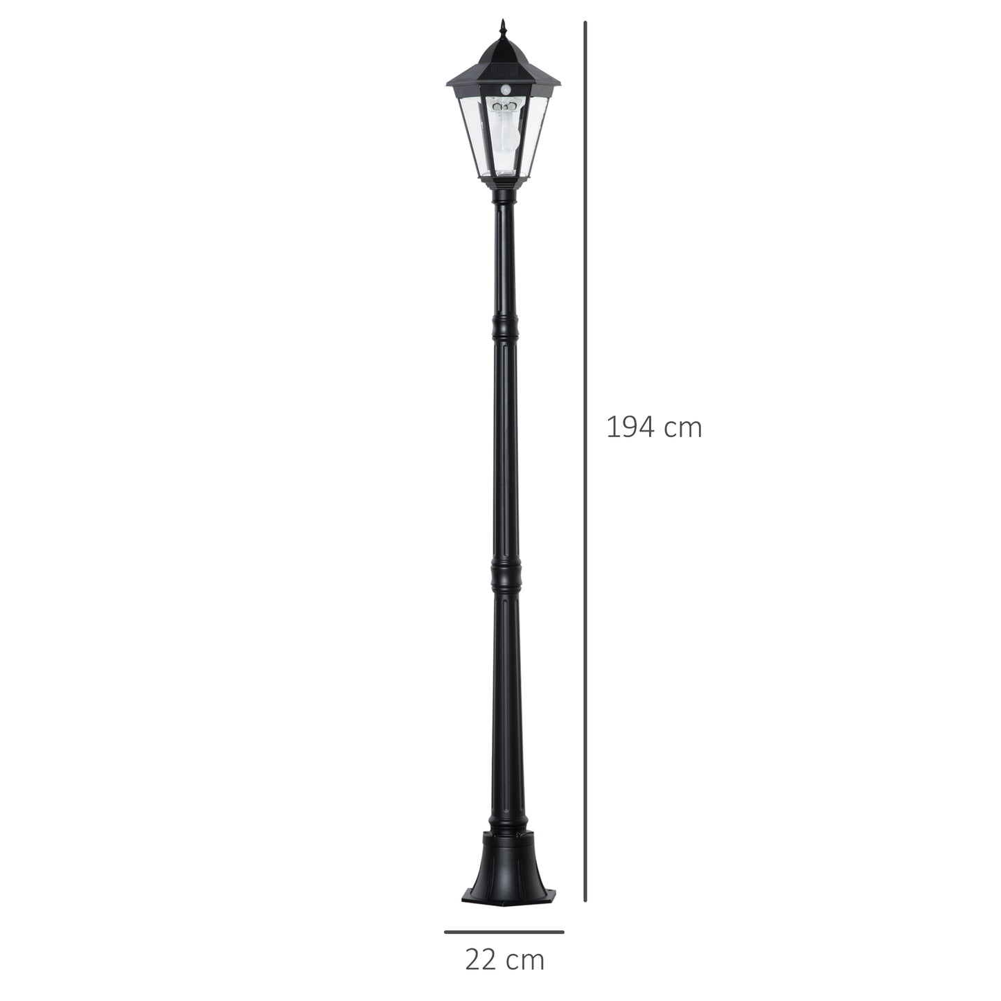 Outsunny Solar Gartenlaterne Laterne Gartenleuchte Wegleuchte mit 19 LED 130 Lumen 3000K Aluminium gehärtetes Glas Schwarz 22 x 22 x 194 cm