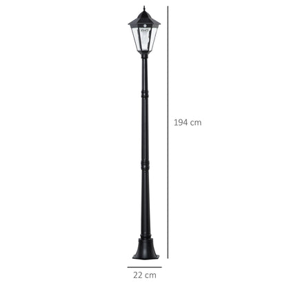 Outsunny Solar Gartenlaterne Laterne Gartenleuchte Wegleuchte mit 19 LED 130 Lumen 3000K Aluminium gehärtetes Glas Schwarz 22 x 22 x 194 cm