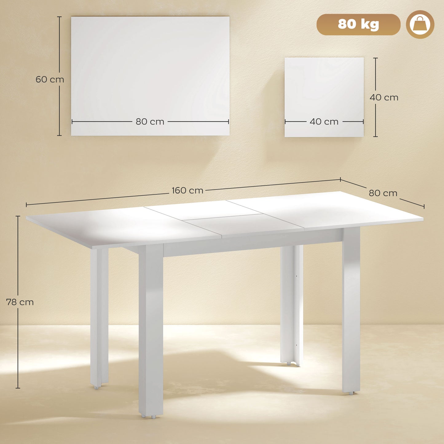 HOMCOM Ausziehbarer Esstisch, 120-160 x 70 cm, verstellbarer Küchentisch für 4-6 Personen, MDF, Hochglanzweiß
