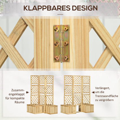 Outsunny Paravent, Sichtschutz für Garten, dreifach klappbar, 4 Blumenkästen, Massivholz, Naturfarbe, 133 x 62 x 165 cm