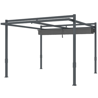 Outsunny Pergola Pavillon ca. 3,5x3m Aluminium Stabil winterfest Sonnenschutz mit verstellbares Schiebedach Grau