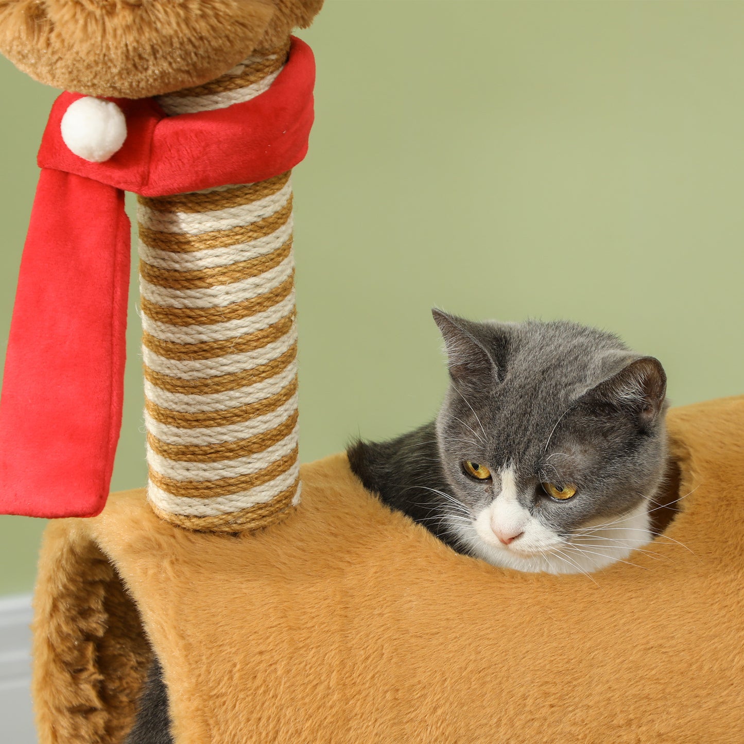 PawHut Kratzbaum 98 cm Katzenturm im Hirschdesign, mit Höhle, Spielball, Jutestämme Braun