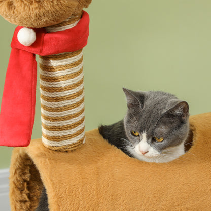 PawHut Kratzbaum 98 cm Katzenturm im Hirschdesign, mit Höhle, Spielball, Jutestämme Braun