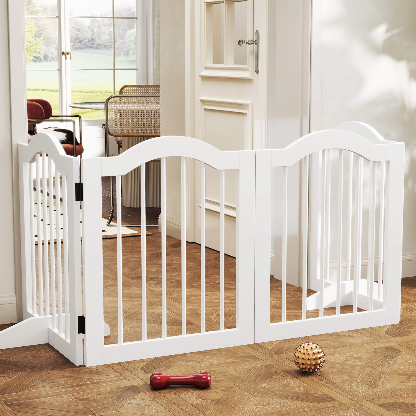 PawHut Faltbares Hunde-Absperrgitter, 4 Paneele, für Treppen, Flure, Türen, MDF/Massivholz, Weiß