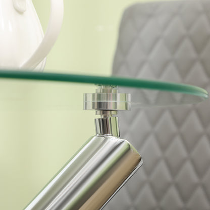 HOMCOM Esstisch, runde Hartglasplatte, randloses Design, für 2-4 Personen, Stahlbeine, 80 x 80 x 74 cm