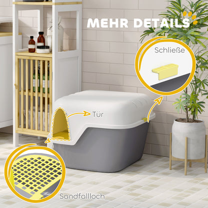 PawHut Katzentoilette, Katzenklo mit Deckel und Schaufel, leicht zu reinigen, verschließbar, Weiß