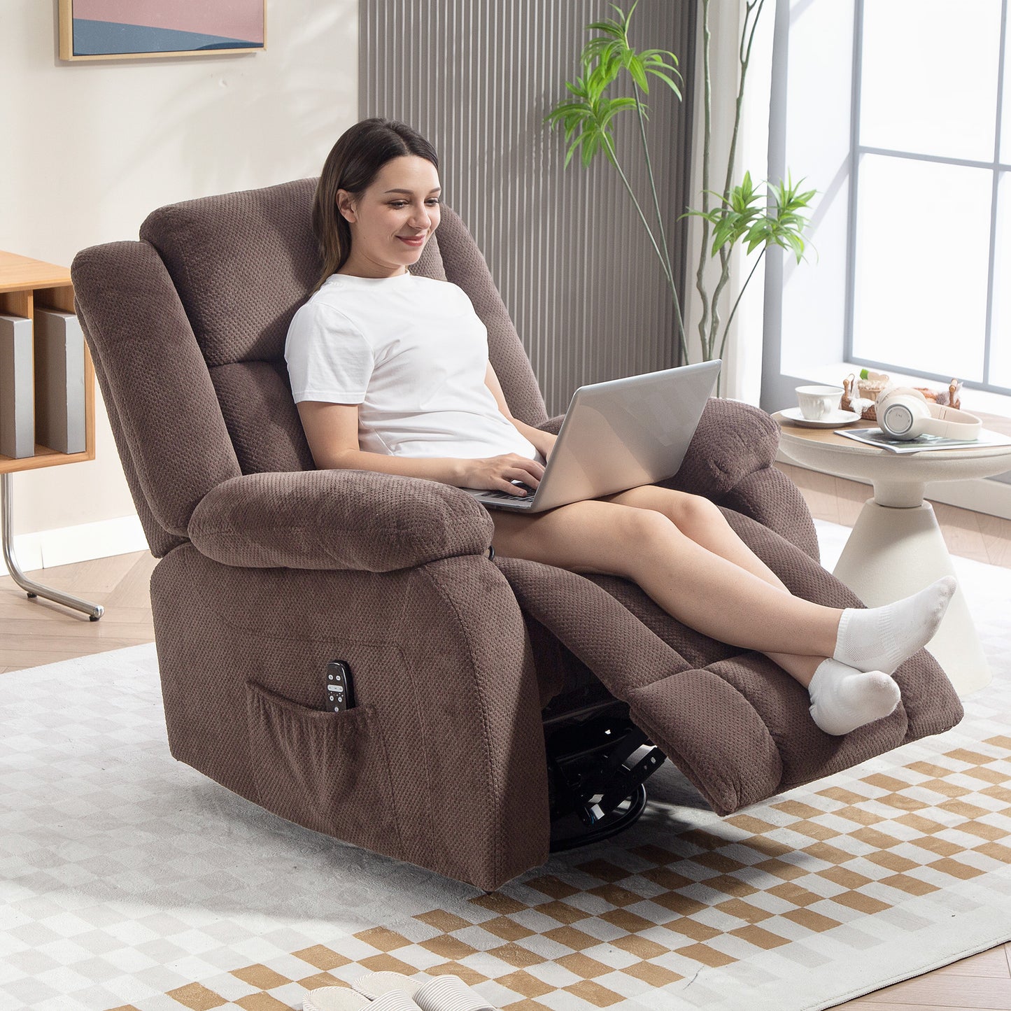 HOMCOM Massage-Sessel, 8 Vibrationspunkte, 5 Modi, Lendenheizung, verstellbar, drehbar, Polstersessel, Braun