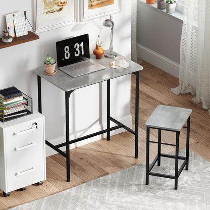 HOMCOM Bartisch Set Bartisch mit Barhocker-Set Esstisch mit 2 Stühlen mit Rutschfestem Fußpolster Grau