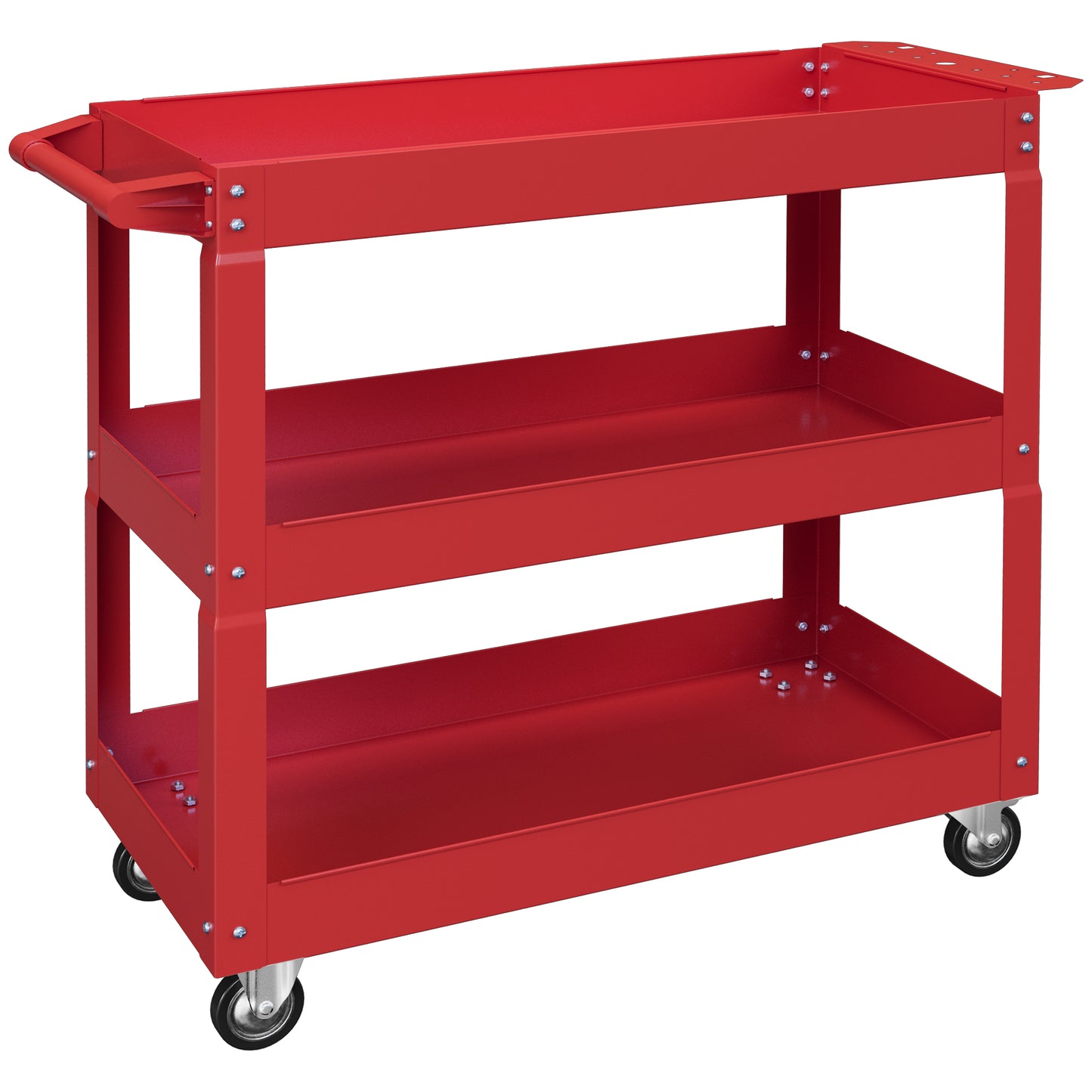 DURHAND 3-stufiger Werkzeugwagen, 4 Rollen, Stahl, 83B x 35,3T x 76H cm, Rot