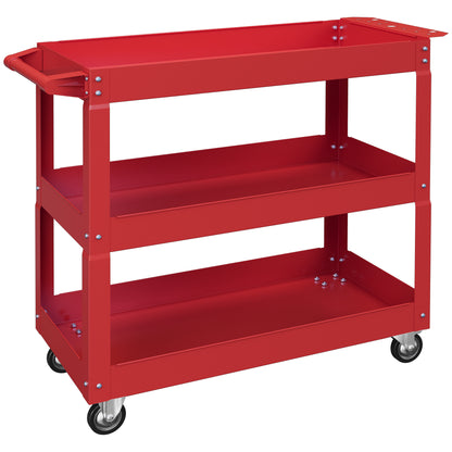 DURHAND 3-stufiger Werkzeugwagen, 4 Rollen, Stahl, 83B x 35,3T x 76H cm, Rot
